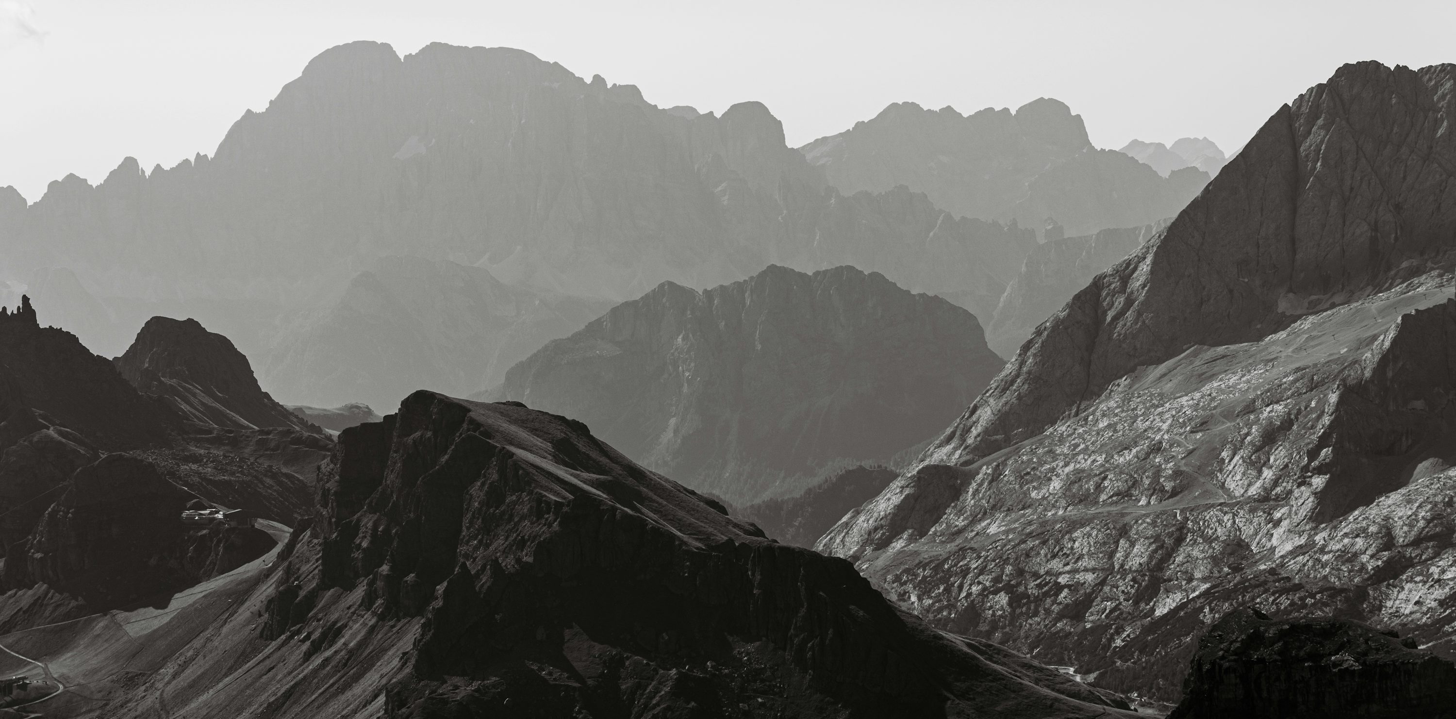 Dramatic fog-covered mountain landscape